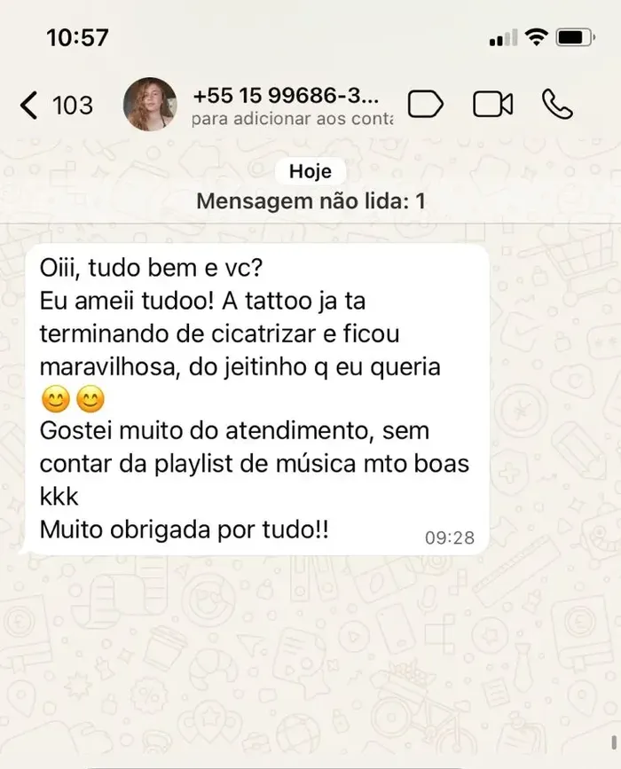 Depoimento de cliente no WhatsApp