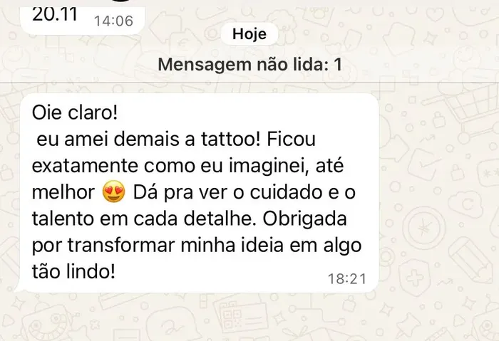 Depoimento de cliente no WhatsApp